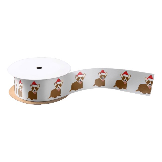 Santa Hat Corgi Satin Ribbon (Spool)