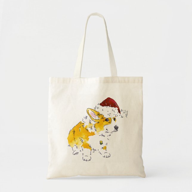 Santa Hat Corgi Tote Bag (Front)