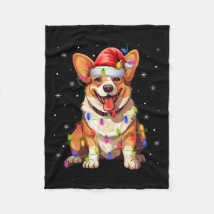 Santa Hat Corgi Xmas Lighting Corgi Dog Christmas  Fleece Blanket