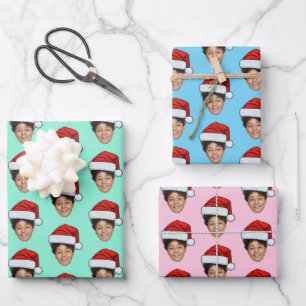 Santa Hat Custom Face Photo Christmas Gift Wrapping Paper Sheet