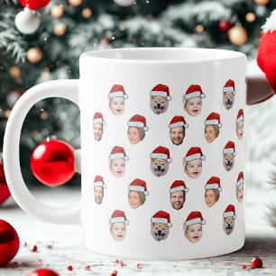 Santa Hat Custom Family Face 4 Photos Christmas Large Coffee Mug