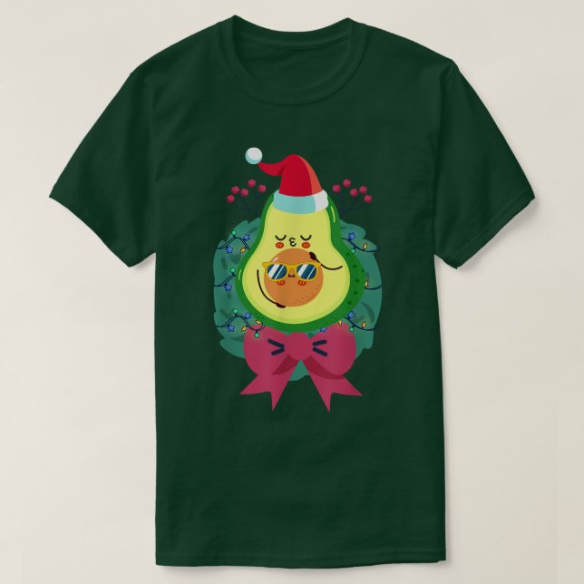 Santa Hat Cute Avocado Tropical Summer Christmas I T-Shirt (Design Front)