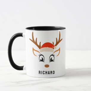 Santa Hat Cute Reindeer Boy Christmas Black Mug