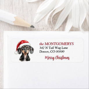 Santa Hat Dachshund Christmas Return Address