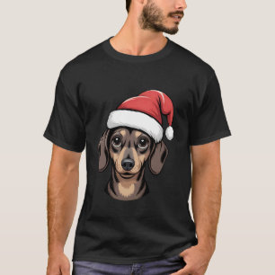 Santa Hat Dachshund Dog Lover Men Women Kids Xmas T-Shirt