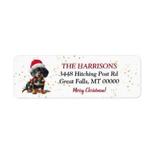 Santa Hat Dachshund in Lights Return Address