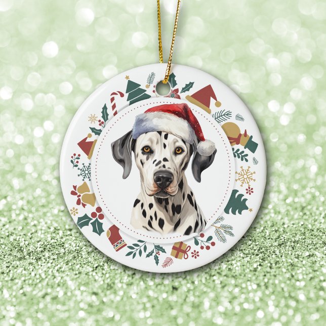 Santa Hat Dalmatian Dog Christmas Images Wreath Ceramic Tree Decoration (Creator Uploaded)