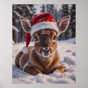 Santa Hat Deer Poster