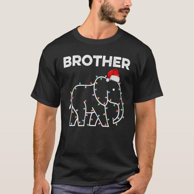 Santa Hat Elephant Xmas Lights Brother Elephant Ch T-Shirt (Front)