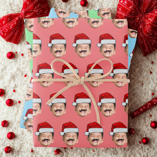 Santa Hat Face Gift Wrap, Custom Face Wrapping Paper Sheet