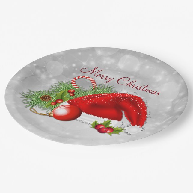 Santa Hat Festive Christmas Paper Plate (Angled)