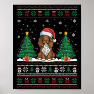 Santa Hat Field Spaniel Dog Xmas Tree Lights Ugly Poster