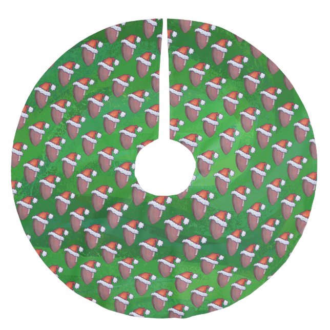 Santa Hat Football on Green Brushed Polyester Tree Skirt (Front)