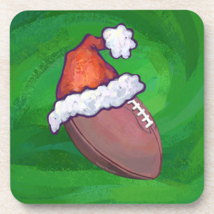 Santa Hat Football on Green Coaster