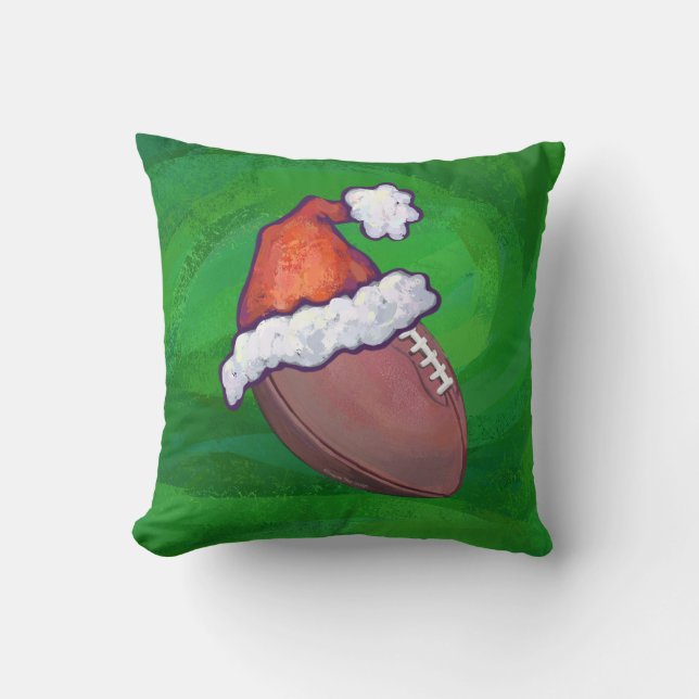 Santa Hat Football on Green Cushion (Front)