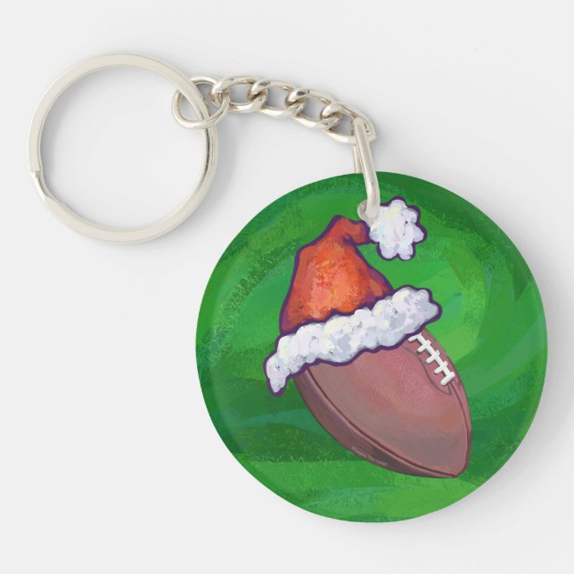 Santa Hat Football on Green Key Ring (Front)