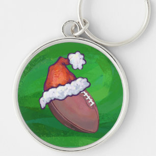 Santa Hat Football on Green Key Ring