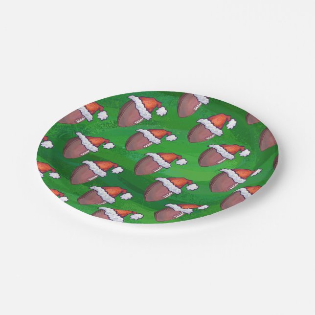 Santa Hat Football on Green Paper Plate (Angled)