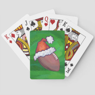 Santa Hat Football on Green Playing Cards