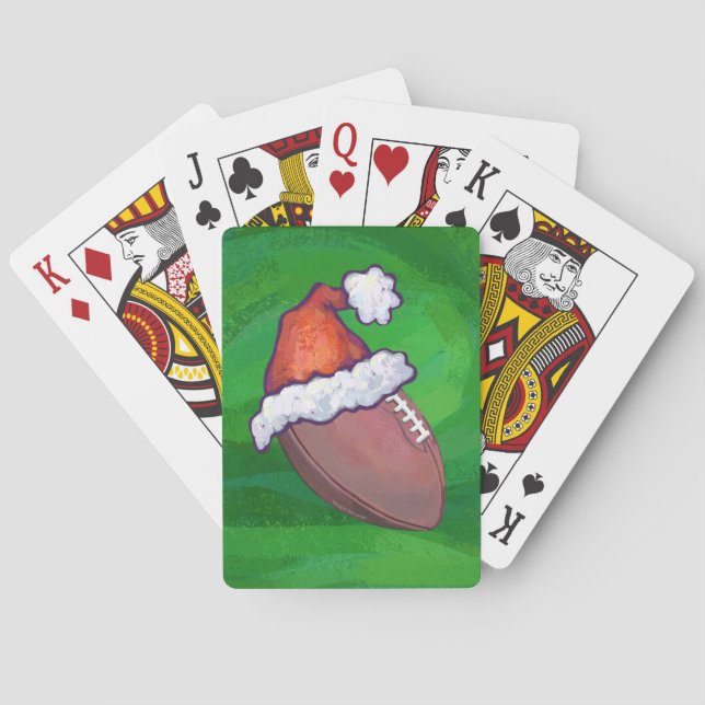 Santa Hat Football on Green Playing Cards (Back)