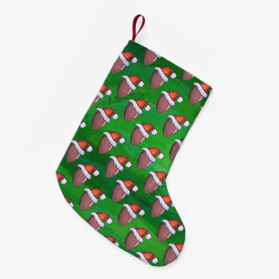 Santa Hat Football on Green Small Christmas Stocking