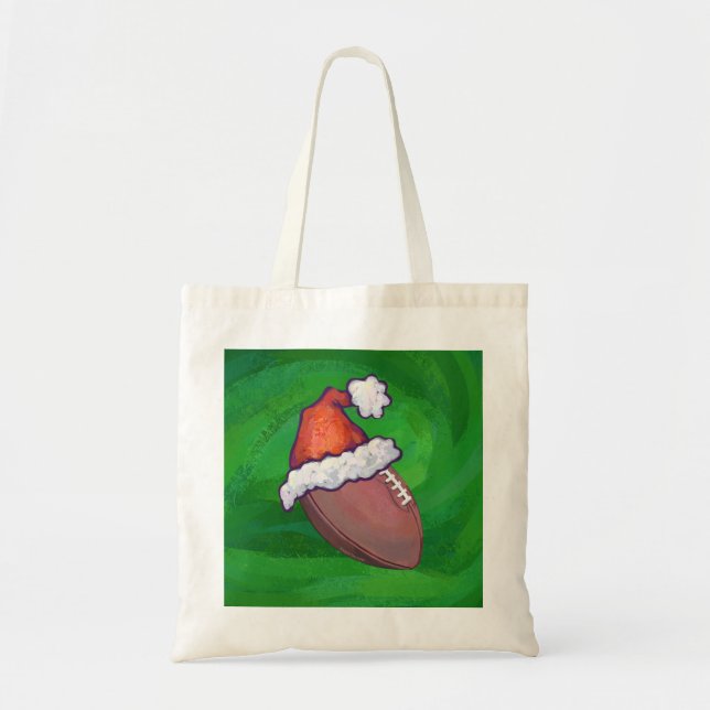 Santa Hat Football on Green Tote Bag (Front)