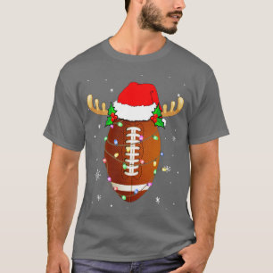 Santa Hat Football Reindeer Christmas Lights Happy T-Shirt