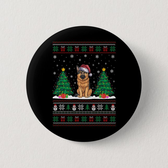 Santa Hat German Shepherd Dog Xmas Tree Lights Ugl 6 Cm Round Badge (Front)