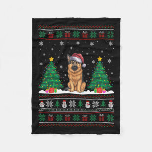 Santa Hat German Shepherd Dog Xmas Tree Lights Ugl Fleece Blanket