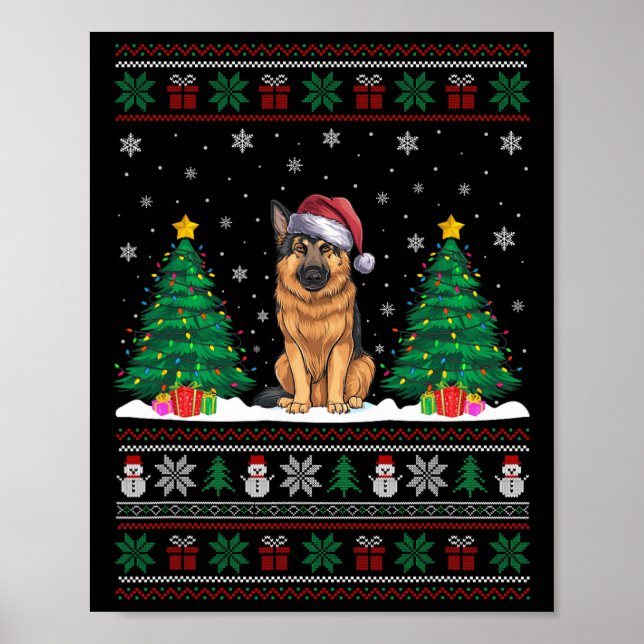 Santa Hat German Shepherd Dog Xmas Tree Lights Ugl Poster (Front)