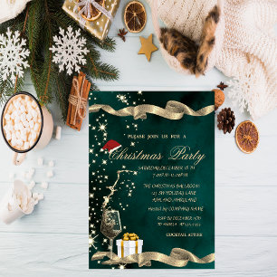 Santa Hat,Glass,Green Corporate Christmas  Invitation