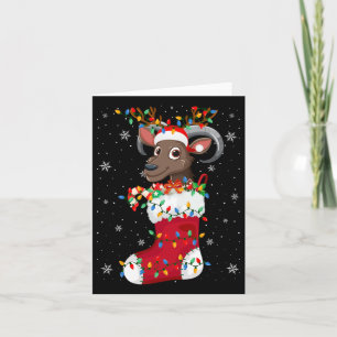 Santa Hat Goat Animal In Socks Xmas Tree Lights  Card
