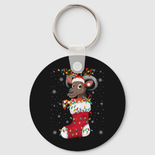 Santa Hat Goat Animal In Socks Xmas Tree Lights Key Ring