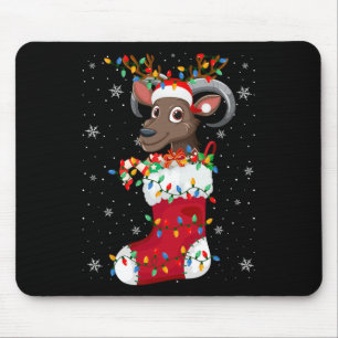 Santa Hat Goat Animal In Socks Xmas Tree Lights Mouse Pad