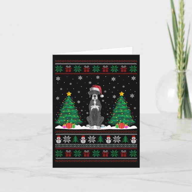 Santa Hat Great Dane Dog Christmas Tree Lights Ugl Card (Front)