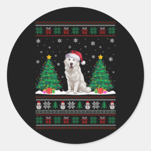Santa Hat Great Pyrenees Dog Xmas Tree Lights Ugly Classic Round Sticker