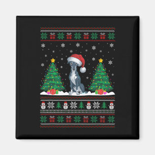 Santa Hat Greyhound Dog Christmas Tree Lights Ugly Magnet