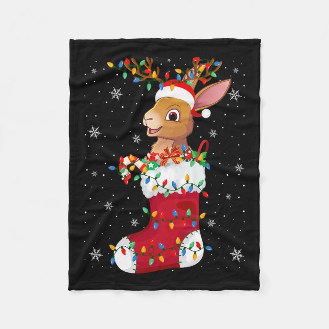 Santa Hat Hare Animal In Socks Xmas Tree Lights  Fleece Blanket (Front)