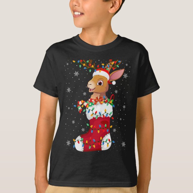 Santa Hat Hare Animal In Socks Xmas Tree Lights  T-Shirt (Front)