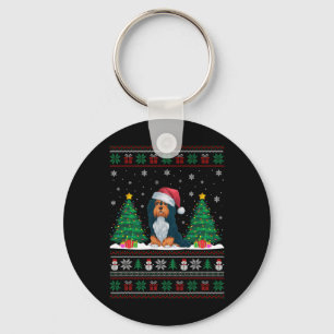 Santa Hat Havanese Dog Christmas Tree Lights Ugly Key Ring