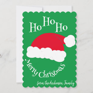 Santa Hat Ho Ho Ho Merry Christmas Green Red Holiday Card