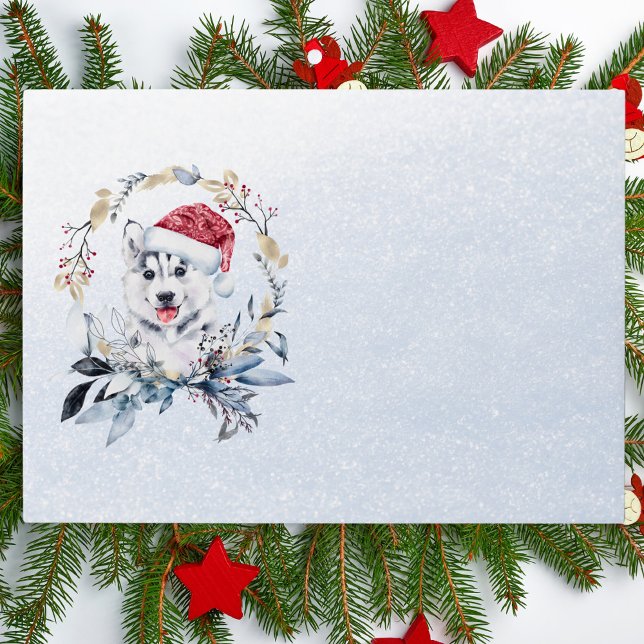 Santa Hat Husky Puppy Gold Foliage Christmas Party Envelope (Creator Uploaded)