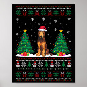Santa Hat Irish Wolfhound Dog Xmas Tree Lights Ugl Poster