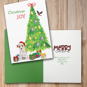 Santa Hat Jack Russell Terrier and Holiday Tree Card