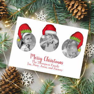 Santa Hat Kids Photo Collage Merry Christmas Card