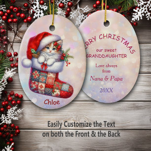 Santa Hat Kitten in Stocking Granddaughter Ceramic Tree Decoration