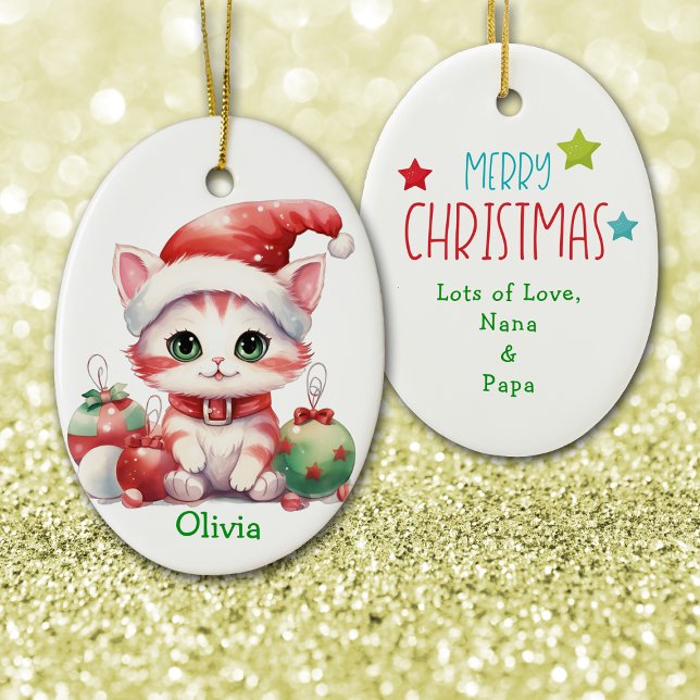 Santa Hat Kitten Kids Ceramic Ornament (Creator Uploaded)