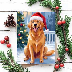 Santa Hat Labrador   Merry Christmas Dog Painting Holiday Postcard