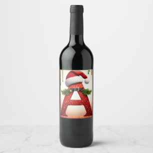 Santa Hat Letter A For Family Gifts Wine Label