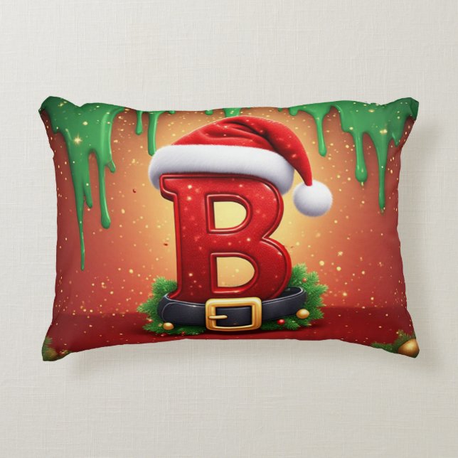 Santa Hat Letter B Pine Christmas Decor 🎄 Decorative Cushion (Front)